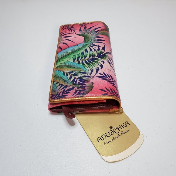 *SOLD* Anuschka Tropical Paradise Accordion Flap RFID Leather Bifold Wallet - Picture 8 of 9
